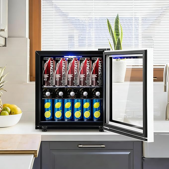 COSTWAY 60 Cans Beverage Refrigerator Cooler, Freestanding Mini Fridge | with Glass Door & Removable Shelves, Small Beverage Drink Fridge for Soda Beer Wine, 1.6 Cu.Ft - Image 9