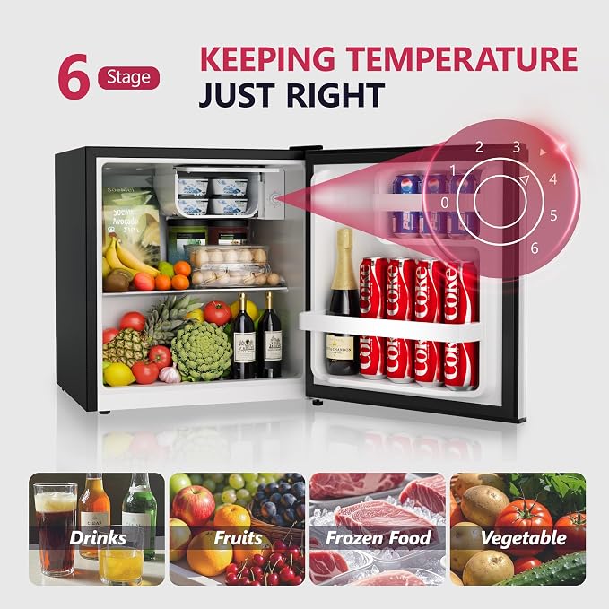 1.7 Cu.Ft Mini Fridge with Freezer, Single Reversible Door Compact Refrigerator, Adjustable Thermostat&Energy Saving Mini Fridge for Bedroom, Dorm, Office, Low Noise, Silver - Image 2