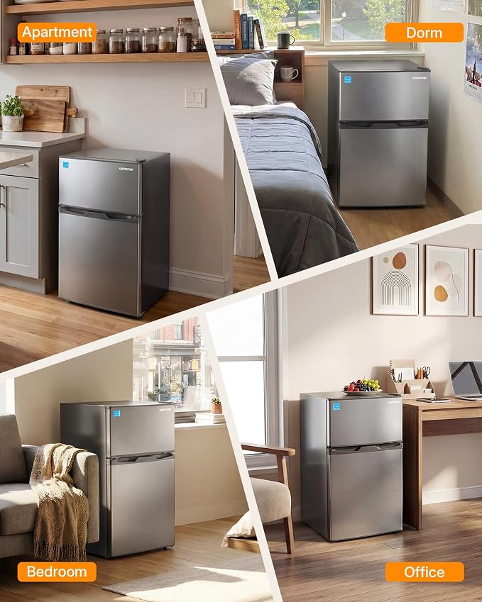 Upstreman 3.1 Cu.Ft Mini Fridge with Freezer, Double Door Small Refrigerator, Adjustable Thermostat, Energy Star Certified Low Noise Mini Refrigerator for Bedroom, Dorm, Apartment Silver-TM31 - Image 9