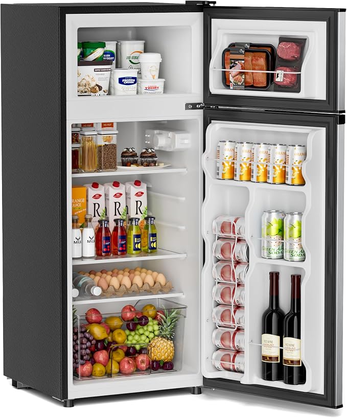 4.4 Cu.Ft Mini Fridge Freezer for Dorm/Office, 2-Door, Quiet | 4.4 cu ft mini fridge with separate freezer, quiet 38dB for sleep, 7-level thermostat, adj shelves, for dorm/office/kitchen. by Manastin