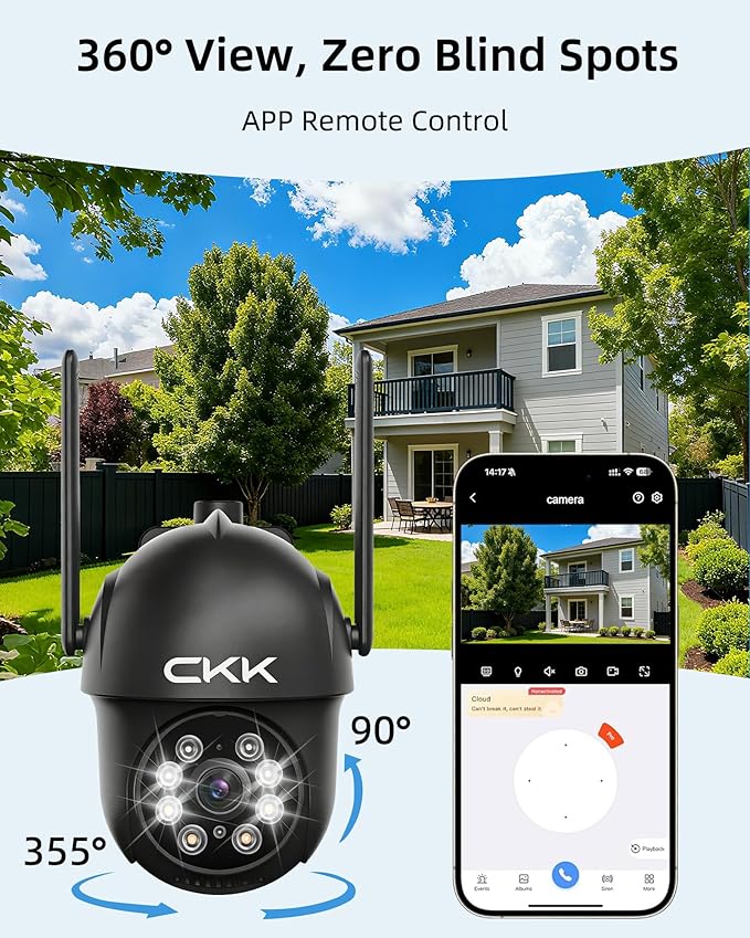 CKK 2K Security Camera Outdoor Corded Power, 360° Pan-Tilt, Color Night Vision - Image 5