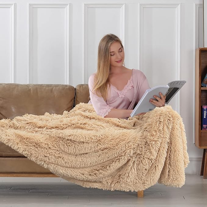 Tuddrom Decorative Extra Soft Faux Fur Throw Blanket 50"x60", Solid Reversible - Image 4