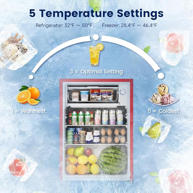 2.6 Cu Ft Small Fridge with Freezer for Office Red | Mini Refrigerator for Dorm Bedroom, Compact Fridge, Energy-efficient, Low Noise - Image 4