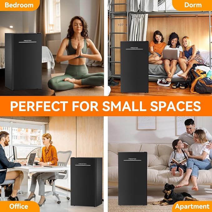 3.2 Cu. Ft. Single Door Mini Fridge with Freezer, Adjustable Thermostat, Energy Saving Low Noise Small Refrigerator for Bedroom Office Dorm, Black - Image 7
