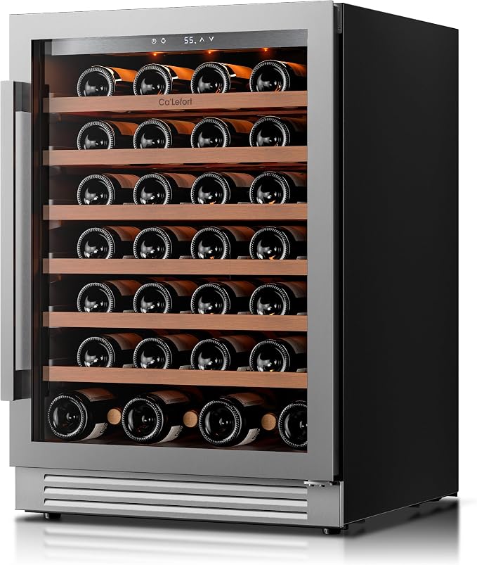 Ca'Lefort 24 Inch Wine Fridge, 61 Bottle Under Counter Wine Cooler | 40-65°F Touch Control, Dual-Pane Glass Door, Adjustable Shelves, 3 Color LED, Built-In or Under Counter for Home Bar Kitchen by CaLefort