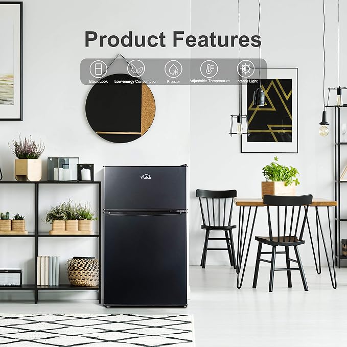 Walsh Compact Refrigerator, Dual Door Mini Fridge, Energy Efficient, Adjustable Mechanical Thermostat with Freezer, Reversible Doors with Leveling Front Legs, 3.1 Cu Ft, Black - Image 3