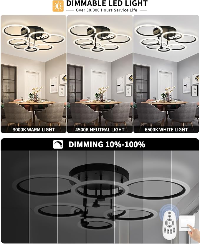 Smart LED Ceiling Light, 7-Ring Modern Flush Mount Fixture, 130W Dimmable - Image 4