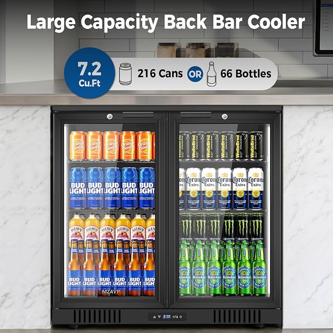 Back Bar Cooler with 2 Glass Door, Commercial Beverage Fridge Under Counter, 7.2 Cu.Ft Display Refrigerator with Safety Locks for Beer, Soda, Wine, Built-In/Freestanding for Bar Restaurant Home - Image 2