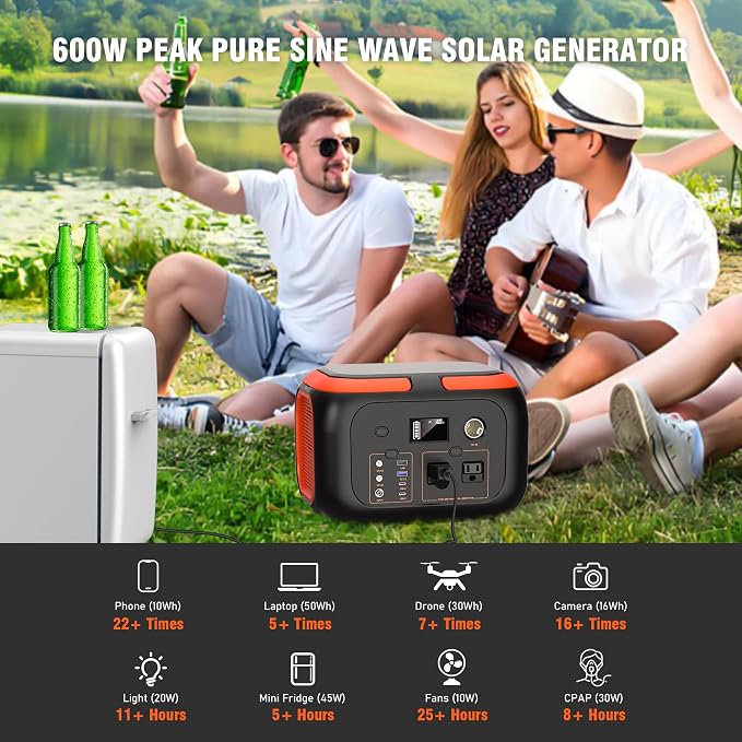 SinKeu Portable Power Station 600W, 296Wh/80000mAh Backup Lithium Battery Pack Bank, 110V Pure Sine Wave AC Outlet Solar Generator for Camping Emergency RV Outdoor Hurricane Supplies - Image 8