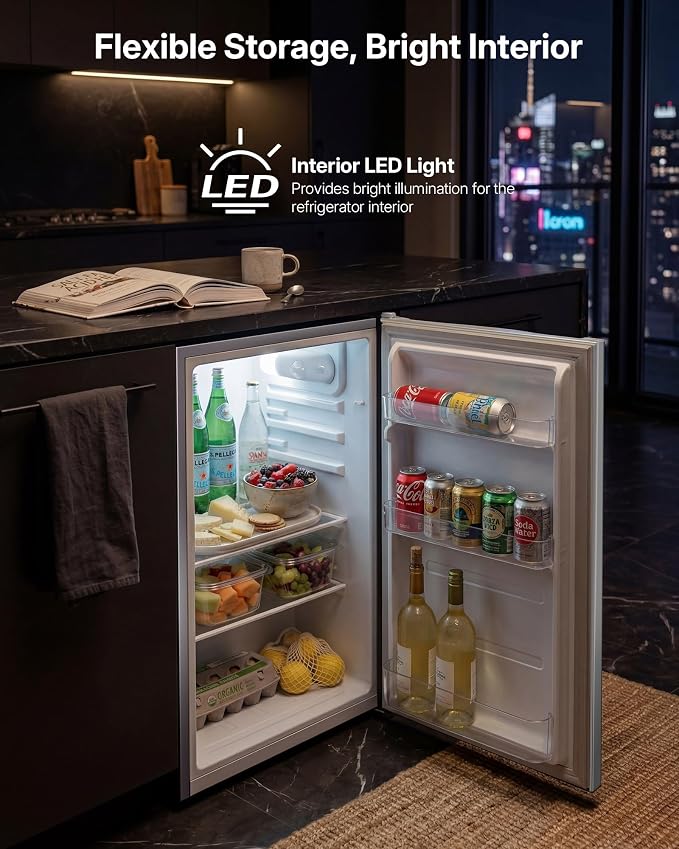 Upstreman 3.2 Cu.Ft All-Refrigerator Mini Fridge, Silver-CR32 | Premium Silver Finish, 7-Level Thermostat, ENERGY STAR Certified, Reversible Door, Small Fridge for Office, Bedroom or Dorm - Image 5