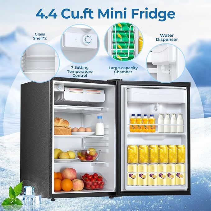 Electactic Compact Refrigerator 4.4 cu.ft mini fridge with Water Dispenser, Single Door Refrigerator with Adjustable Temperature Settings, Low noise, for Bedroom, Office, Dorm Black - Image 2