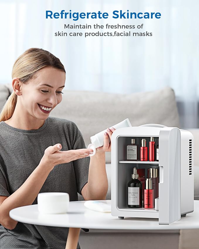 Electactic 4L/6 Cans Mini Fridge for Bedroom, Dorm, Makeup, White | Small Cooler for SkinCare, Drinks, Energy Saving, Low Noise, 120V AC/12V DC for Home & Car Use, Compact & Portable - Image 7