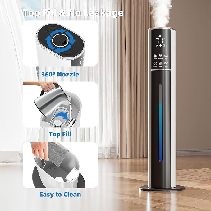 9L/2.5Gal Humidifier, Top Fill Quiet Cool Mist Humidifiers for Bedroom, Covers 550ft²,100H Runtime, 3 Mist Modes Humidifier Large Room, Home, Office, Plants with essential oil diffuser - Image 7