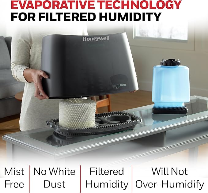Honeywell Cool Moisture Humidifier For Bedroom, Medium Rooms, 1.1 Gallon, Invisible Moisture Humidifier for Baby, Kids, Quiet, Easy to Clean, UV Technology, Black, HCM350B - Image 4