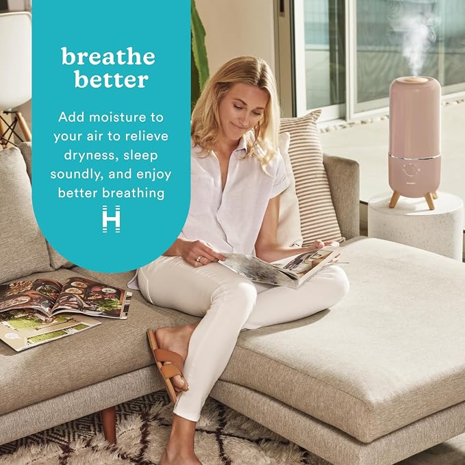 Homedics Ultrasonic Humidifier, Bedrooms and Home Offices, 0.97-Gallon Tank, 45-Hour Runtime, Visible Ultra-Quiet Cool Mist, Aromatherapy, Demineralization Cartridge, Night-Light, Auto-Off, Taupe - Image 2