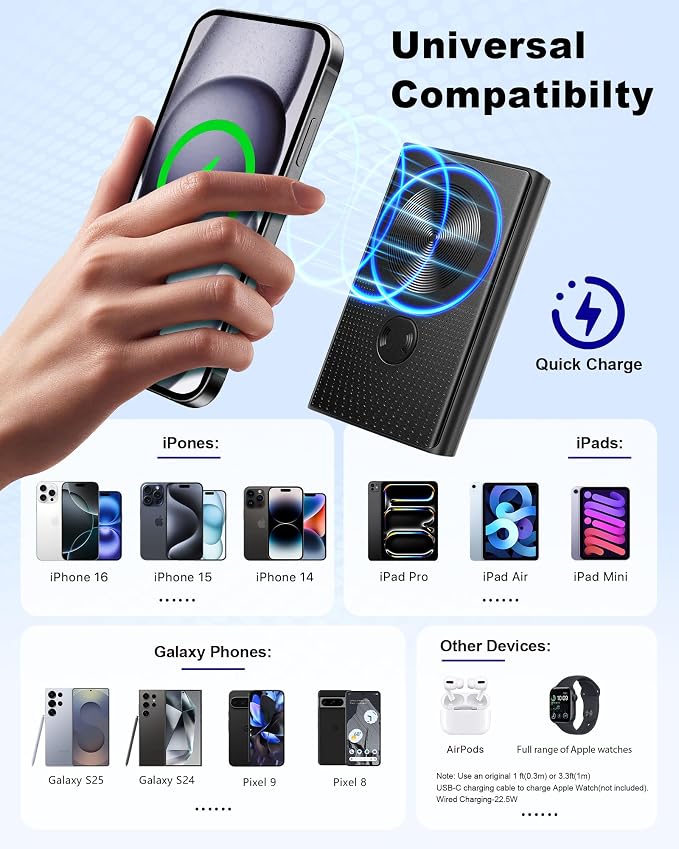 Kesguar Magnetic Portable Charger 10000mAh - 22.5W PD Super Fast Charging Wireless Power Bank, Ultra-Strong Magnet, USB C in&Out Battery Pack for iPhone 17/16/15/14/13/12 Pro Series - Image 8