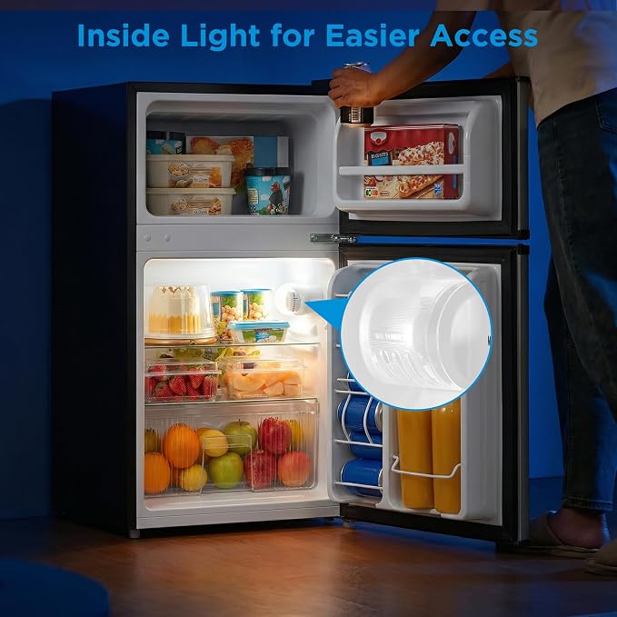 Midea 3.1 Cu.ft Mini Fridge with Freezer, Energy Star Certified, for Dorm | Adjustable Remove Glass Shelves, Reversible Door, Silver - Image 3