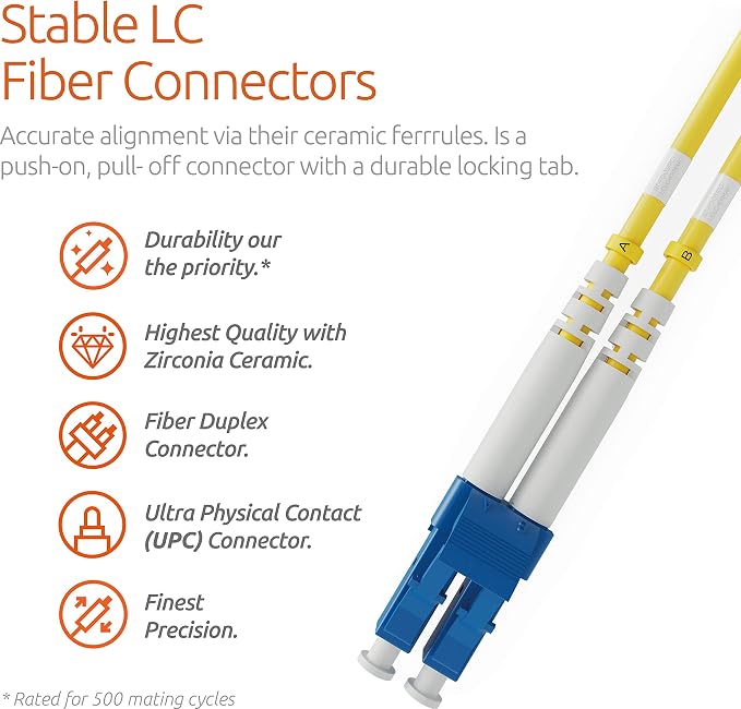 BEYONDTECH 2m LC to SC Fiber Patch Cable – UPC Single-Mode Duplex Fiber Optic - Image 2