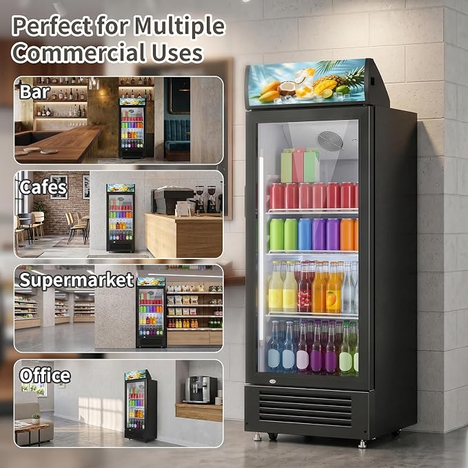 6 Cu.Ft Commercial Beverage Refrigerator with Glass Door | Merchandiser Display Fridge with LED Light, 7 Temp Control, 4 Lockable Casters for Retail Store Bar, Shops, Restaurants - Image 7