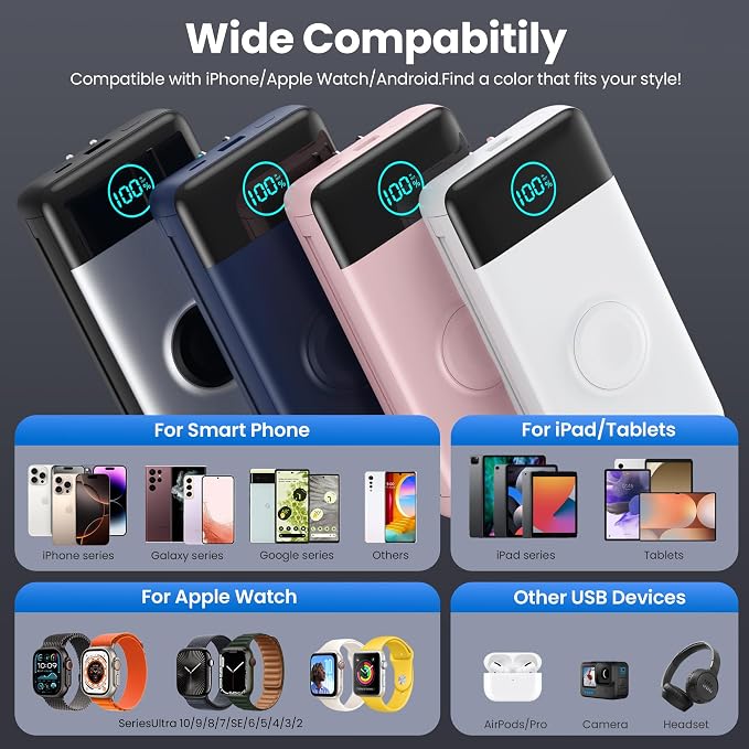 Portable Charger for iPhone with Built-in Cables and AC Wall Plug,Upgraded 40800mah Fast Charging USB C Power Bank,25W PD Travel Essentials Battery Pack for iPhone 17/16/15/14/13,Galaxy,Apple Watch - Image 7