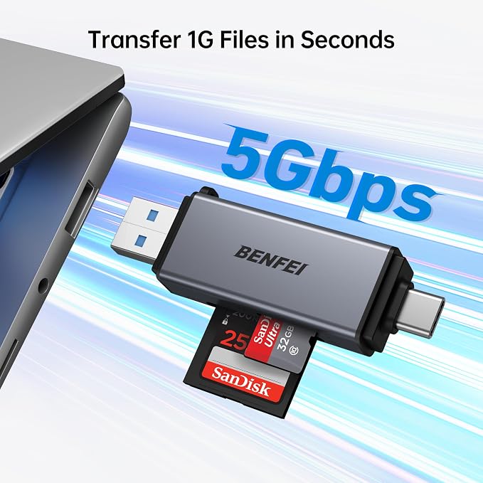 BENFEI SD Card Reader, USB C to SD Micro SD Card Memory Card Adapter Dual Slot - Image 4