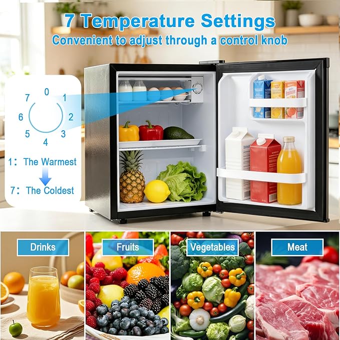 COSTWAY 1.7 Cu.Ft Mini Fridge with Compartment for Dorm Office Bedroom | Compact Small Refrigerator with Adjustable Thermostat, Reversible Single Door & Low Noise, for Drinks Fruits Snacks (Black) - Image 5