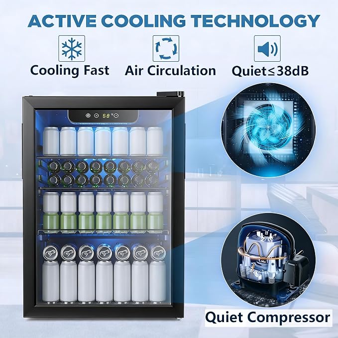 Electactic 95 Cans Beverage Refrigerator, 26 Bottle Mini Fridge, 2.7 cu.ft Drink Fridge Digital Temperature Control for Bottled Beer, Soda,Water - Image 3