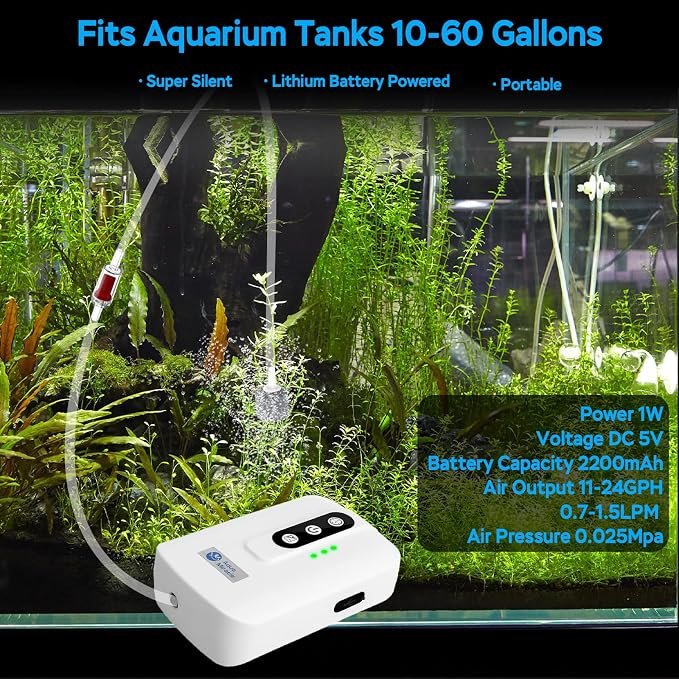 AquaMiracle Lithium Battery Powered Portable Aquarium Air Pump for Fish Tank, USB Rechargeable Aquarium Bubbler Aerator for Outdoor Fishing, Power Outages and Emergency - Image 2