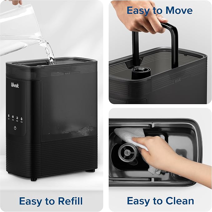LEVOIT 6L Smart Warm and Cool Mist Humidifiers for Home Bedroom, 60H Runtime and Auto Customized Humidity for Large room, Schedule, Easy Top Fill, Essential Oil Diffuser, Whisper-Quiet, Handle, Black - Image 7