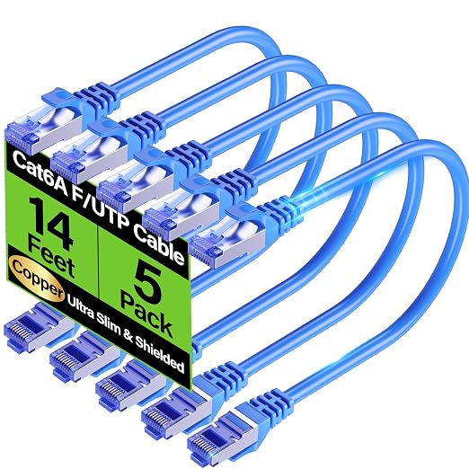 Cat6A Ethernet Cable Shielded 10Gbps 14 ft, Slim Shielded Ethernet Cable Cat 6 by Unknown