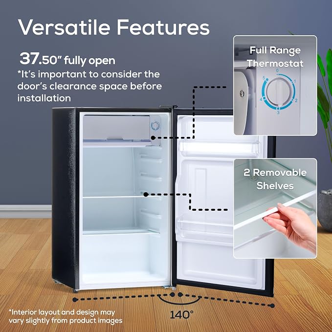 Igloo 3.2 Cu.Ft. Mini Fridge with Freezer - Single Door Compact Refrigerator with Glass Shelves for Homes, Dorms & Offices- Keep Snacks, Drinks & Frozen Foods Cool with Temperature Control Mini Fridge - Image 5