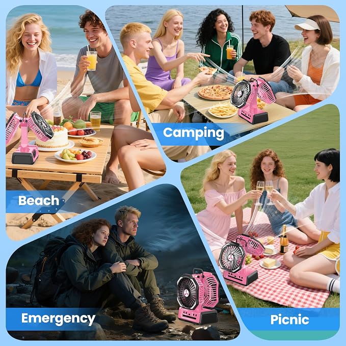Dual Head Portable Rechargeable Fan 20000mAh Battery Powered Camping Fan Cordless with LED Lantern & Remote, Auto Oscillation, Hook, Battery Operated for Tent Office Travel Picnic Jobsite Orange - Image 7