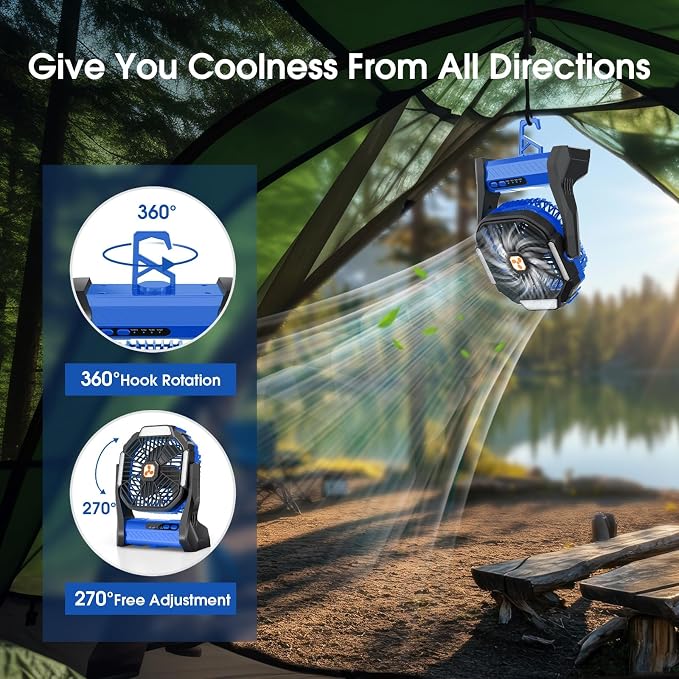 Portable Fan Rechargeable, 20000mAh Cordless Battery Powered Camping Tent Fans with SOS & LED Lantern, Small USB C Operated Outdoor Ventilador for Travel Camp Fishing Picnic Beach Home Essentials - Image 4