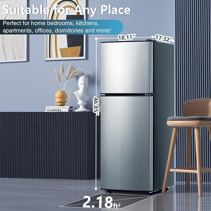5.0 Cu.Ft 2 Door Apartment Size Refrigerator with Freezer Combo | Mini Fridge with Freezer 7 Settings Temperature Adjustable Stainless for Kitchen, Dorm, Office - Image 3