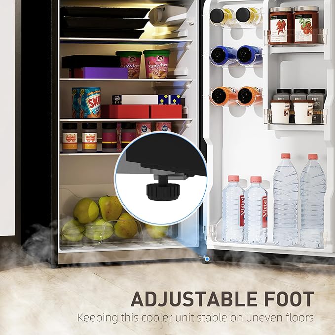 HOMCOM 4 Cu.Ft Mini Fridge with Freezer Double Reversible Door Black | Compact Refrigerator, Adjustable Thermostat, Shelf, for Bedroom Dorm Home Office, Energy Efficient - Image 9