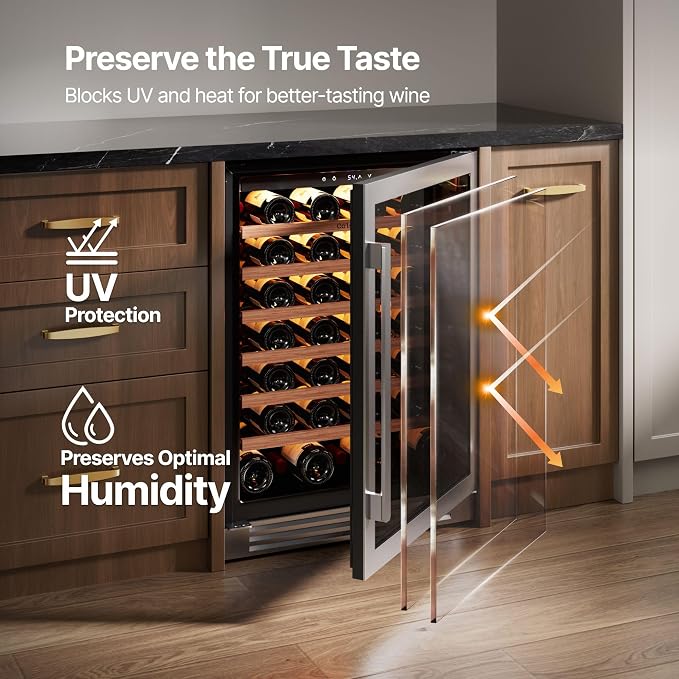 Ca'Lefort 24 Inch Wine Fridge, 61 Bottle Under Counter Wine Cooler | 40-65°F Touch Control, Dual-Pane Glass Door, Adjustable Shelves, 3 Color LED, Built-In or Under Counter for Home Bar Kitchen - Image 4