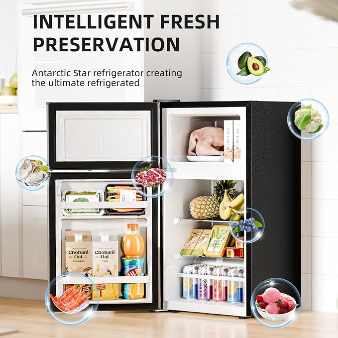 Antarctic Star Mini Fridge with Freezer, Double Door Compact Refrigerator, Adjustable Thermostat, Small Fridge for Bedroom Office Dorm Apartment, 2.45 Cu.Ft Silver - Image 2