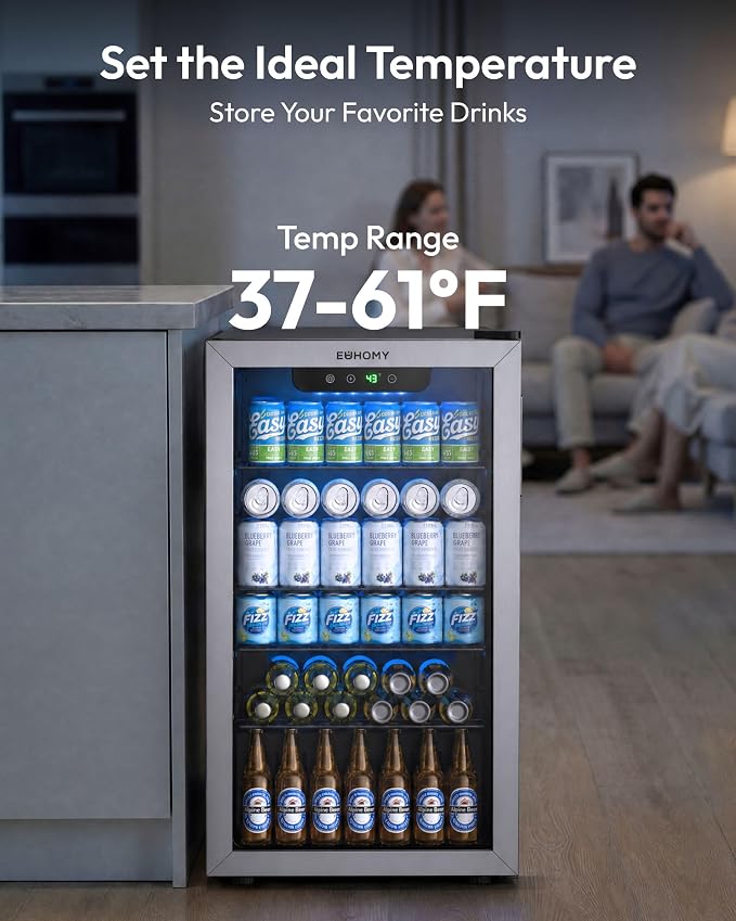EUHOMY Beverage Refrigerator and Cooler, 128 Can Mini fridge with Glass Door, Small Refrigerator with Removable Shelves for Soda Beer or Wine, Perfect for Home/Bar/Office, Silver - Image 3