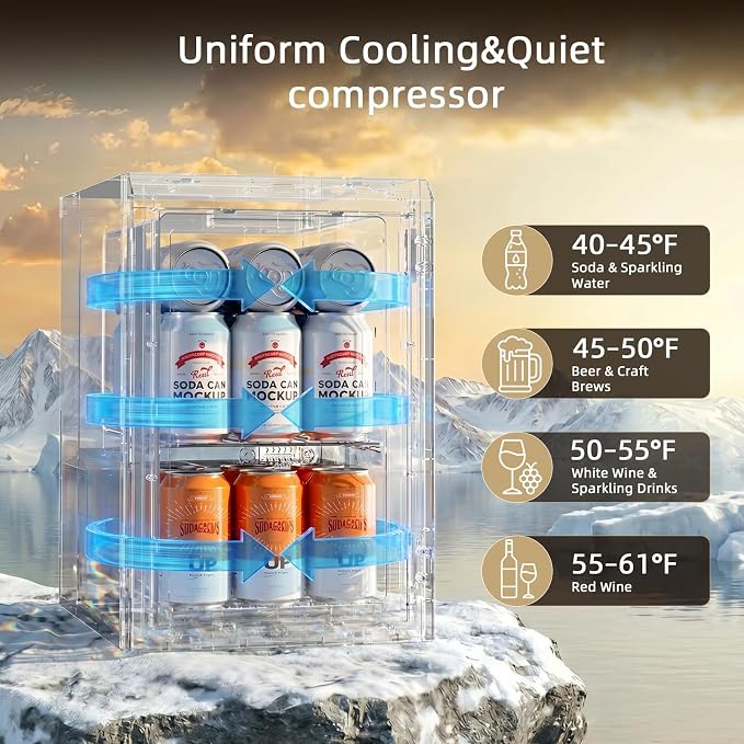 Antarctic Star 18L Mini Fridge Cooler 24Can, Beverage Refrigerator with Quiet Compressor, LED Light,Freestanding Small Fridge with Electronic Temperature Control for Home and Bar(40-61 ℉) - Image 6