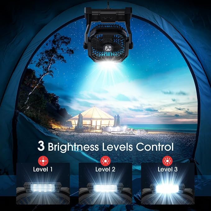 ONLYNEW Portable Fan Rechargeable, 20000mAh Cordless Battery Powered Fan with LED Lantern, USB C Battery Operated for Camping Travel Bedroom Home Tent Office Beach Desk Fishing Table - Image 5