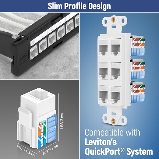 Everest 90° Angled RJ45 Cat5e Keystone Jacks 10-Pack in White - Image 6
