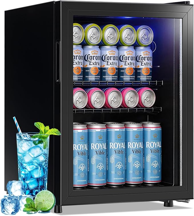 2.6 Cu.ft Mini Refrigerator with Glass Door Mini Beverage Refrigerator Soda Beer Cooler, LED Light Drink Fridge for Home/Office/Dorm Black by TACOOL