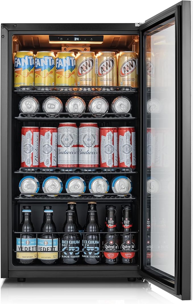 Ca'Lefort 130 Cans Mini Fridge, Beverage Refrigerator Cooler for Drink/Beer | 3.35 Cu.ft, Low-noise, Reversible Glass Door, 3-Color LED Lighting, Adjustable Shelves, 34℉ to 54℉ | Home Dorm Office Kitchen - Image 9