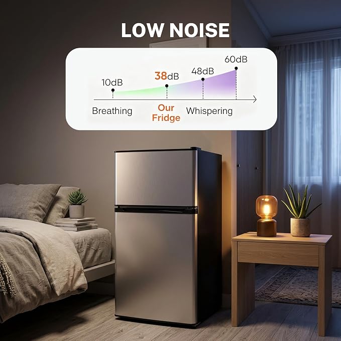 3.2 Cu.Ft Mini Fridge with Freezer, 2 Door Small Refrigerator with Adjustable Thermostat Energy-efficient Low Noise, Compact Fridge for Bedroom, Office, Dorm, Silver - Image 6