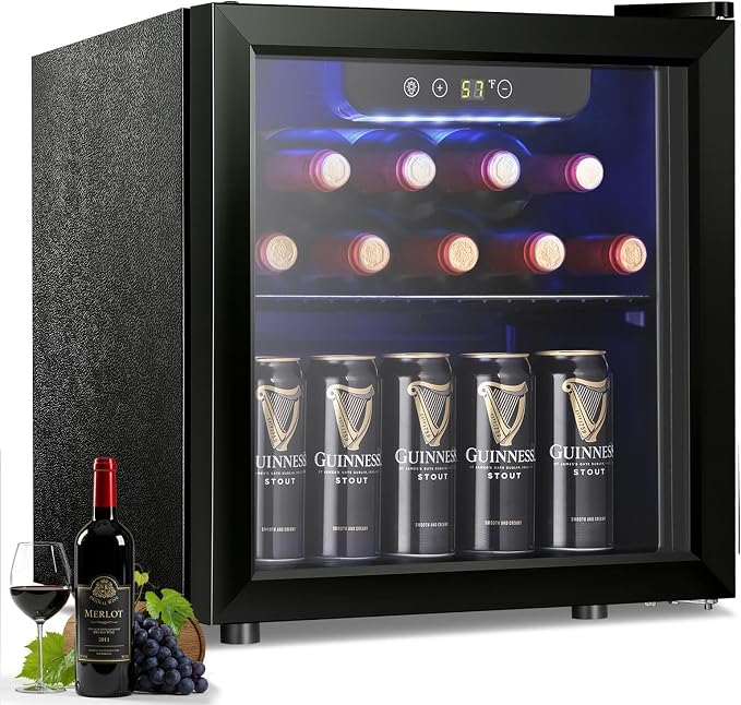 Antarctic Star 12 Bottle/48 Can Wine Cooler/Cabinet, Mini Drink Fridge, Clear Front Glass Door Counter Top Red Cellar Beer Soda Bar Quiet Compressor LED Display 1.3 cu.ft. Black | 12 Bottle 48 Can Capacity, Clear Front Glass Door, Counter-top, for Red ... by AntarcticStar