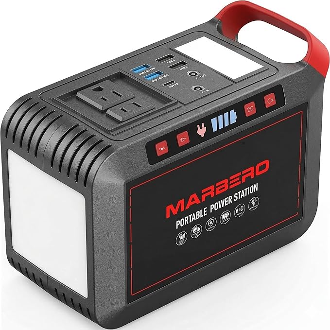 Portable Power Station 300W MARBERO 237Wh Camping Solar Generator Backup Lithium Battery with Pure Sine Wave 110V AC Outlet, USB C, USB A, DC for Outdoors Camping CPAP Home Blackout Emergency by MARBERO