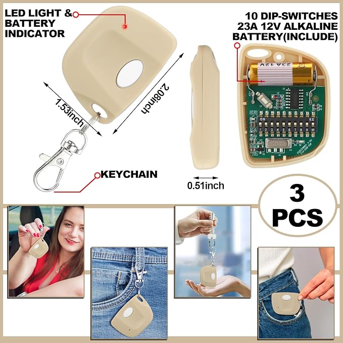 Kingdder 3 Pieces Gate Opener Remote Compatible - Image 2