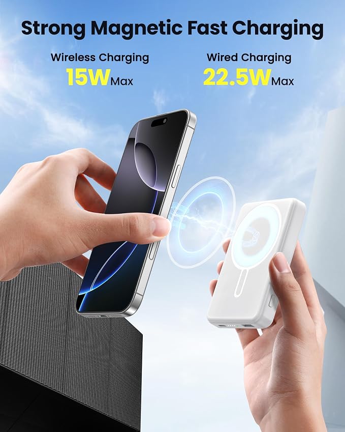 Magnetic Portable Charger Power Bank 12000mAh MagSafe Compatible Battery Pack 22.5W USB C Fast Charging Wireless Battery Pack Phone Charger for iPhone 17/16/15/14/13/12 All Series White - Image 2