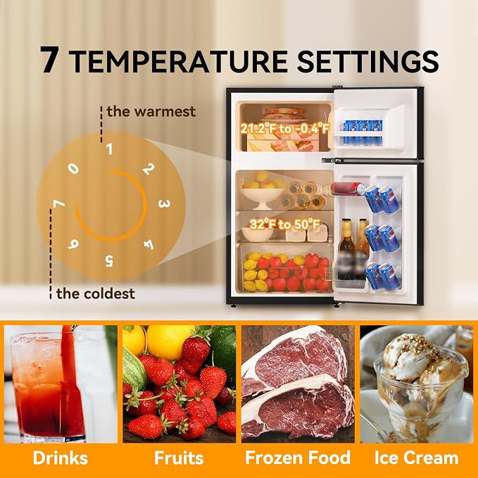 Mini Fridge with Freezer 3.2 Cu.Ft. 2 Door Refrigerator and Freezer Small Fridge for Bedroom Home Office Dorm, Small Drink Chiller, 37 dB Low Noise, Black - Image 6
