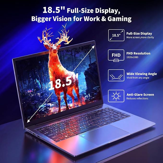 18.5 Inch Laptops, Core i9 CPU (Up to 4.8 GHz), 16GB RAM, 512GB SSD, WiFi-6 | 100% sRGB FHD Display, Win 11 Home, Backlit Keyboard, Numeric Pad Fingerprint Login, Laptop Computer for Business Students - Image 4